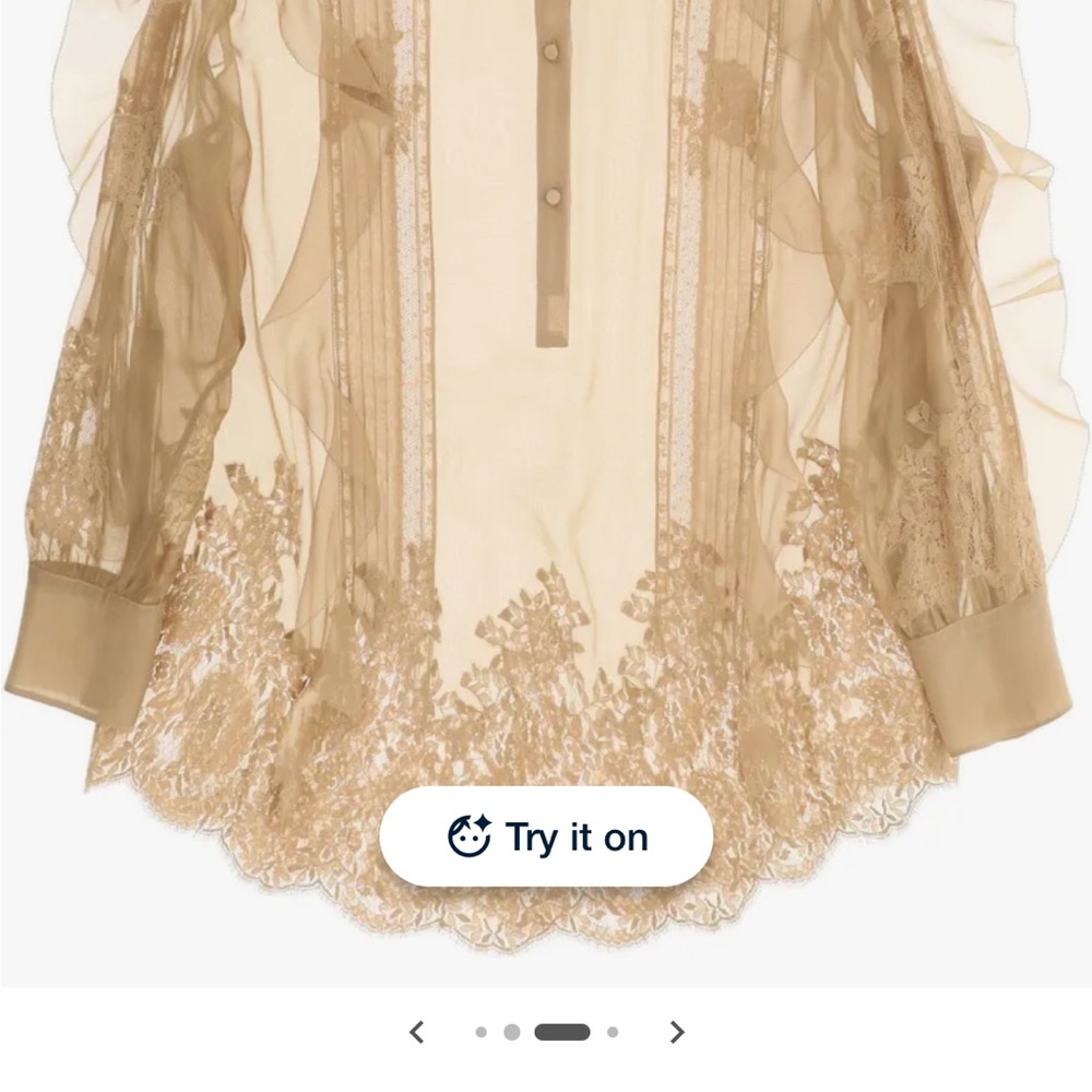Valentino Sheer Ruffle Lace Blouse - Tan - Picture 6 of 10